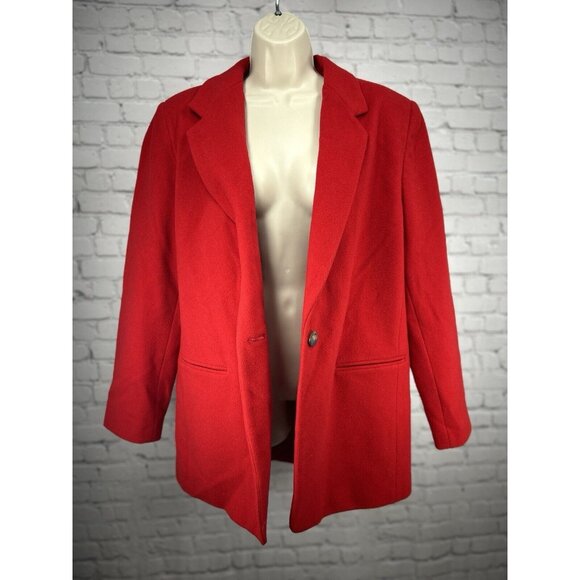 VTG Studio 205 Red Wool Cashmere Blend Single Button Coat Womens Size 16 - Picture 6 of 8